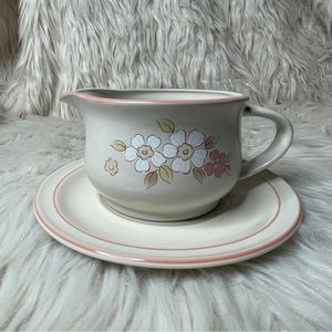 Vintage Chantilly Fleur de Bois Stoneware Gravy Boat With Saucer Japan